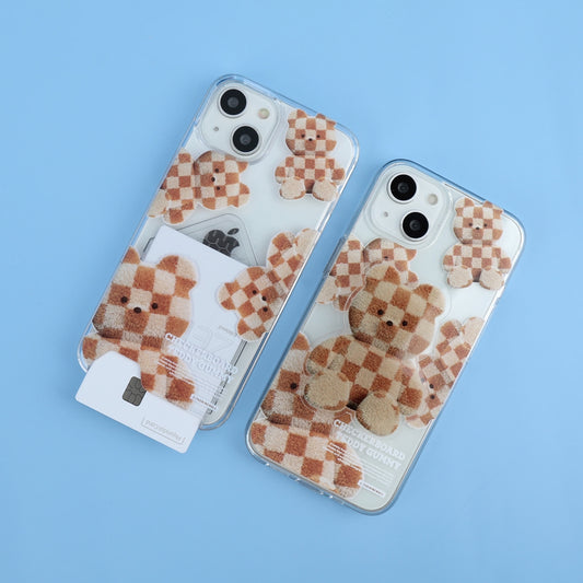 Pattern Checkerboard Teddy Phone Case (Clear/Tank Clear/Clear Card Storage)