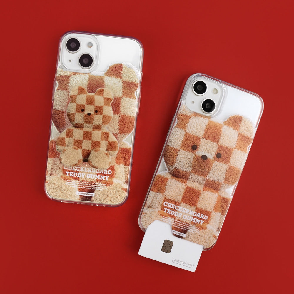 Big Checkerboard Teddy Phone Case (Clear/Tank Clear/Clear Card Storage)