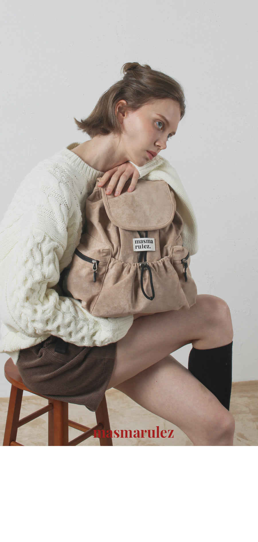 ◆masmarulez◆ Mini suede flap backpack beige 5012536969 MUSINSA | MASMARULEZ [INT] Mini suede flap backpack _ Beige