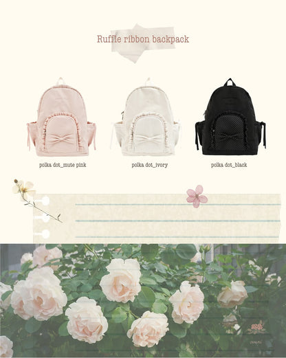 Ovuni Ruffle Ribbon Backpack_Polka dot (3色)