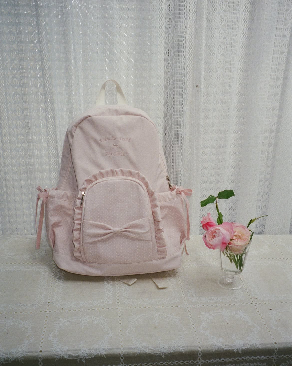 Ovuni Ruffle Ribbon Backpack_Polka dot (3色)