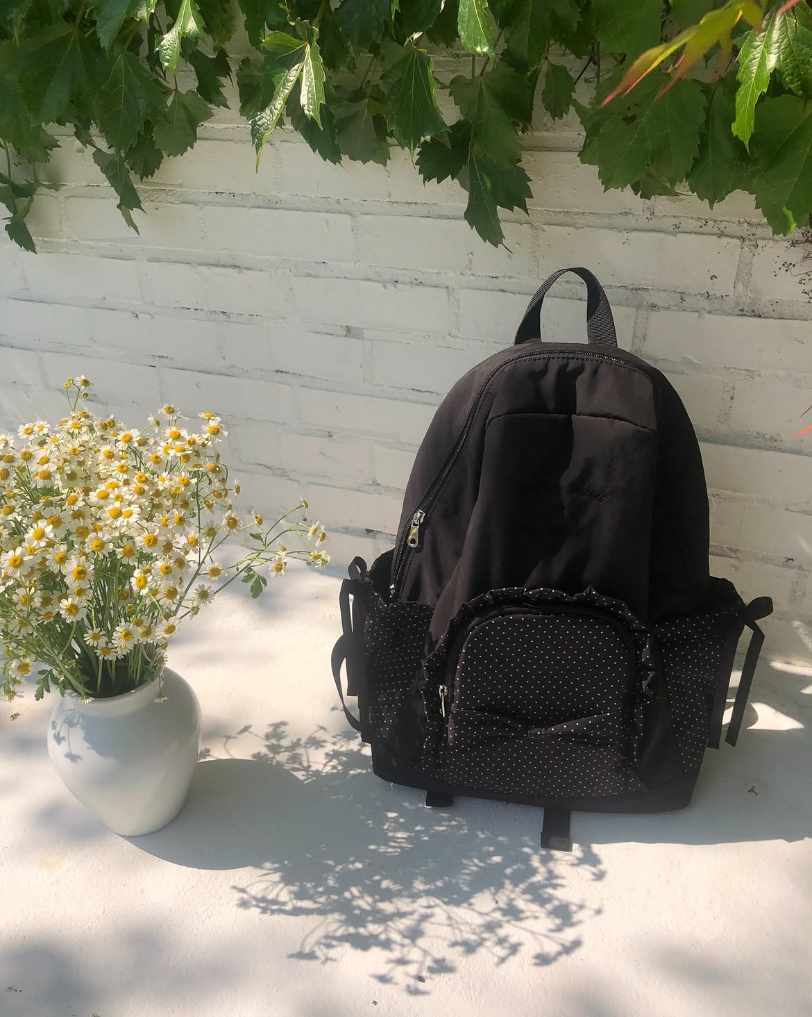 Ovuni Ruffle Ribbon Backpack_Polka dot (3色)