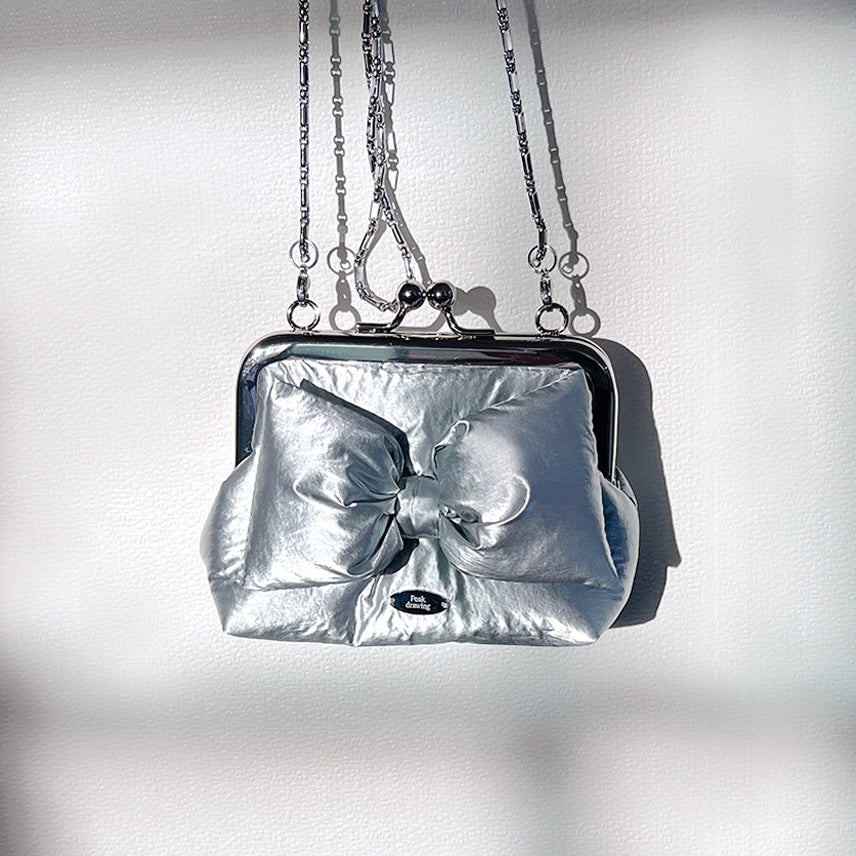 Peakdrawing Silver ribbon puffer frame mini bag