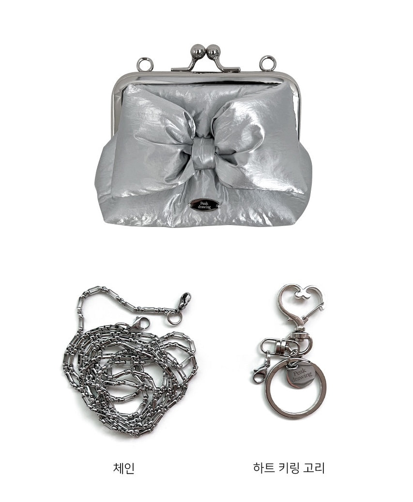 Peakdrawing Silver ribbon puffer frame mini bag