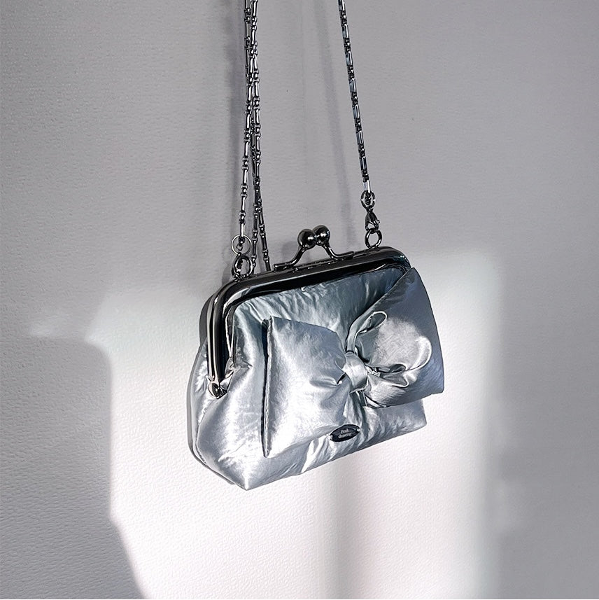 Peakdrawing Silver ribbon puffer frame mini bag