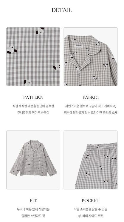 Juuneedu Puppy Gingham Check Long Sleeves Pajamas (3色) 長袖睡衣
