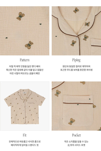 Juuneedu Mandy Bear Cotton Short Sleeves Pajamas (3色) 短袖睡衣