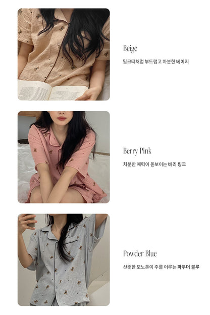 Juuneedu Mandy Bear Cotton Short Sleeves Pajamas (3色) 短袖睡衣