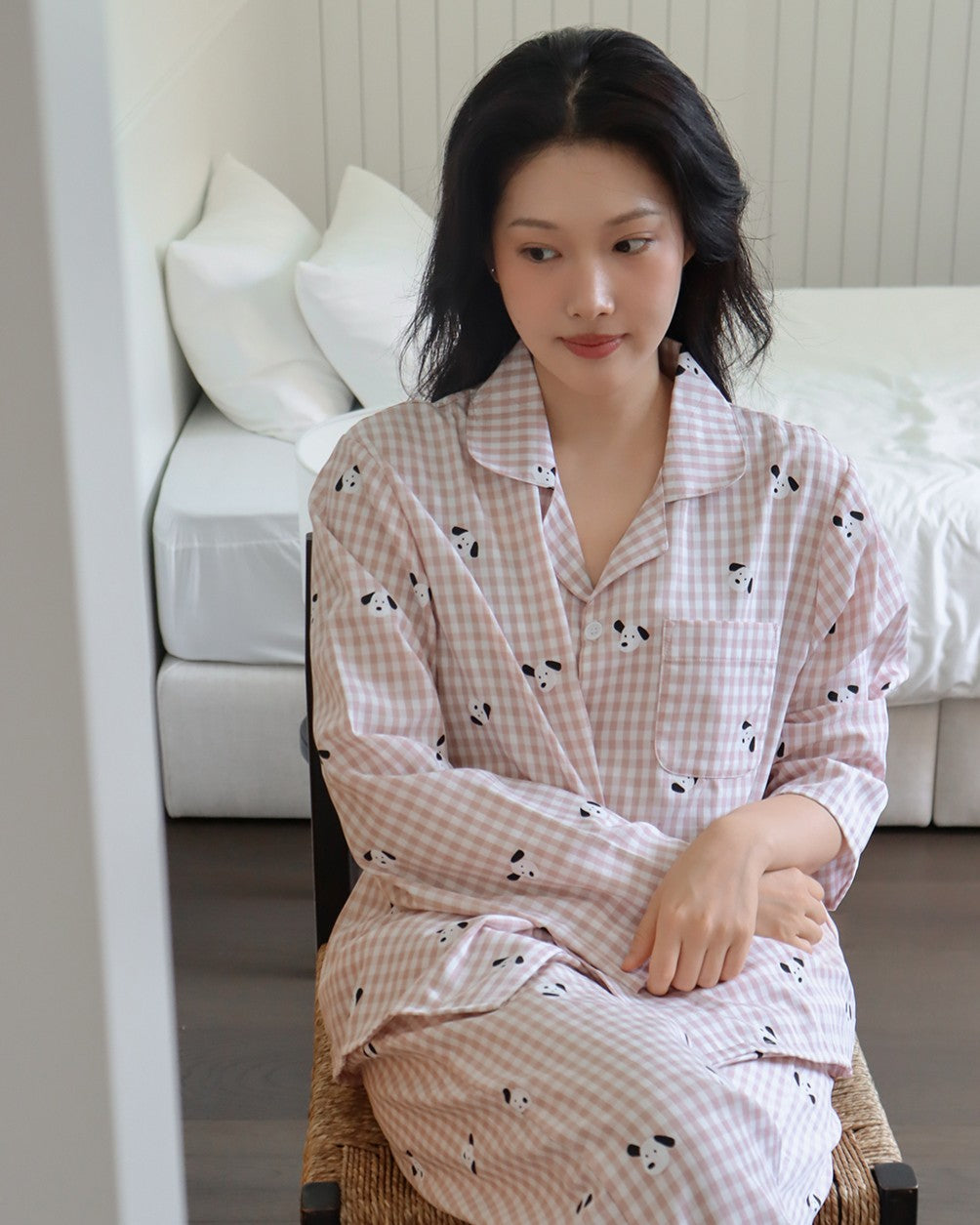 Juuneedu Puppy Gingham Check Long Sleeves Pajamas (3色) 長袖睡衣