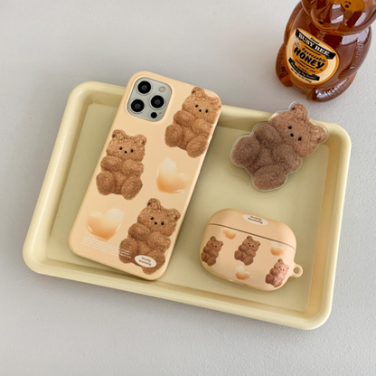 Beige Heart Teddy Gummy Phone Case (Hard 普通硬殼)