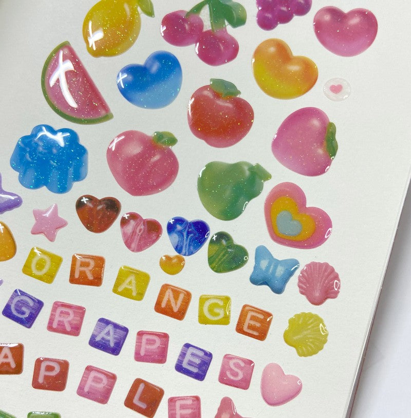 Pearly Button Epoxy Alphabet Sticker (4色)