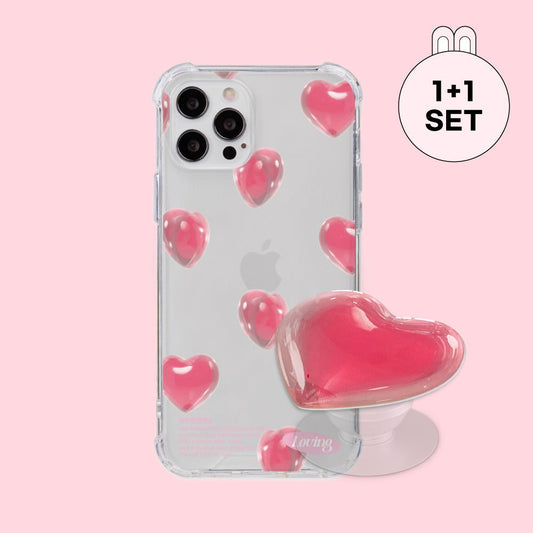 【現貨95折】Clear Heart Pattern-Pink #iphone 13 (Tank Clear 透明Tank款) + Epoxy Tok