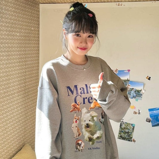 【LE SSERAFIM 金采源同款】Wai Kei Maltese Crew Sweatshirts (Grey/Navy)