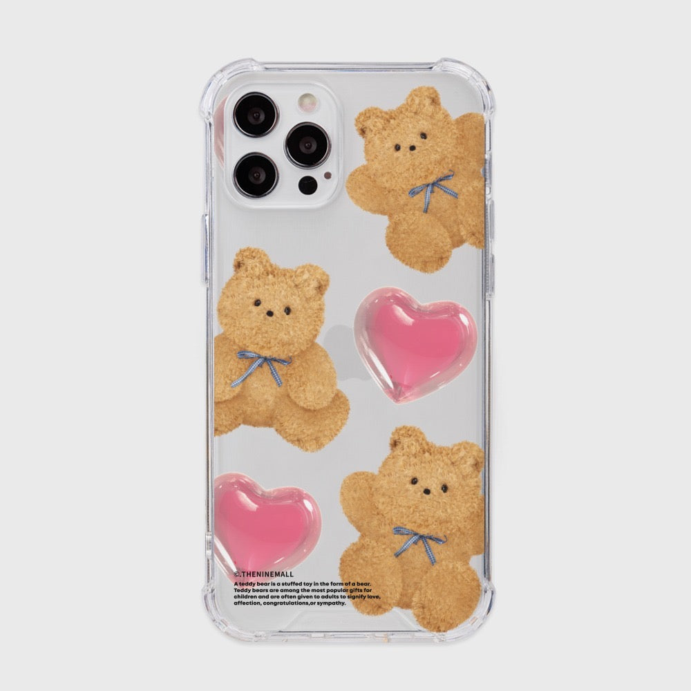 Pattern Ribbon Teddy Gummy Phone Case (Clear/Tank Clear 透明/透明Tank款)