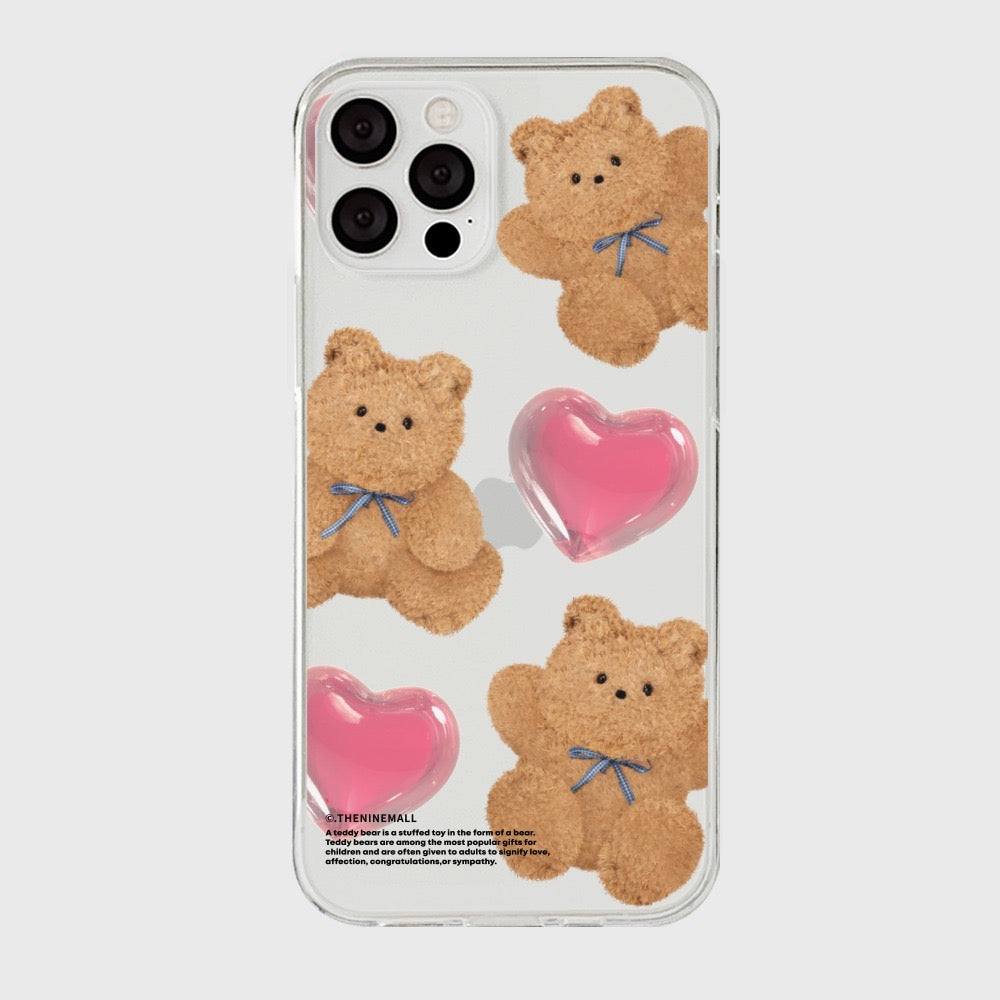 Pattern Ribbon Teddy Gummy Phone Case (Clear/Tank Clear 透明/透明Tank款)