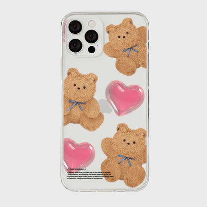 Pattern Ribbon Teddy Gummy Phone Case (Clear/Tank Clear 透明/透明Tank款)