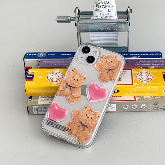 Pattern Ribbon Teddy Gummy Phone Case (Clear/Tank Clear 透明/透明Tank款)