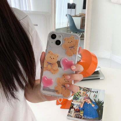 Pattern Ribbon Teddy Gummy Phone Case (Clear/Tank Clear 透明/透明Tank款)