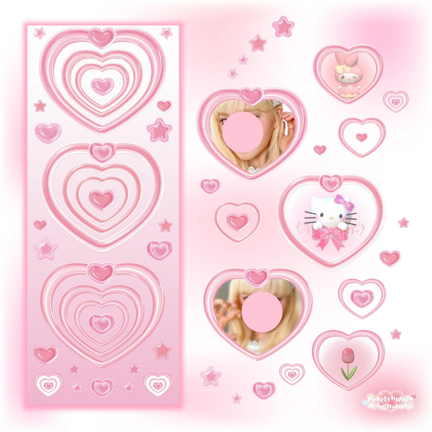 Pearly Button Highteen Heart Frame Sticker (3色)