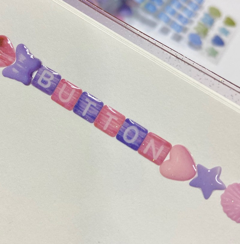 Pearly Button Epoxy Alphabet Sticker (4色)