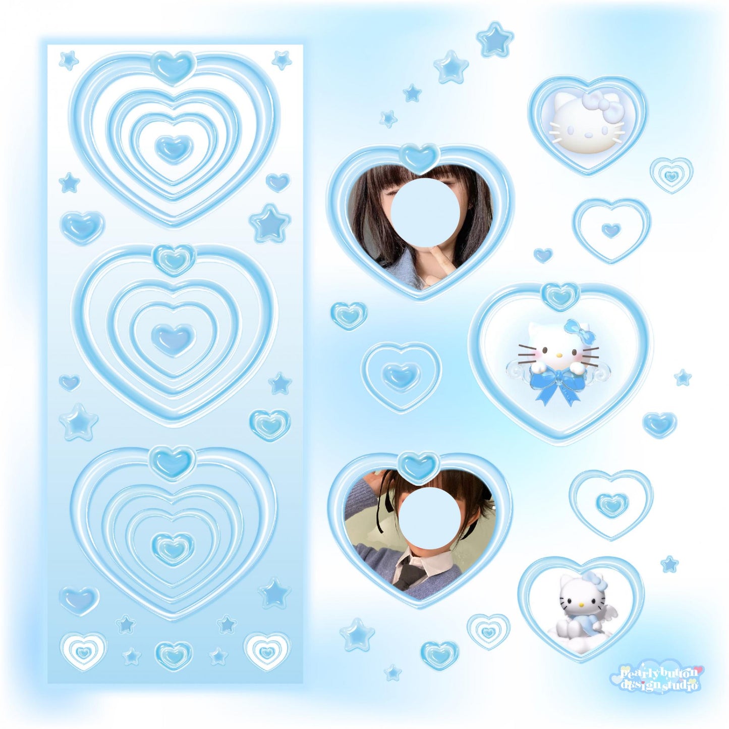 Pearly Button Highteen Heart Frame Sticker (3色)