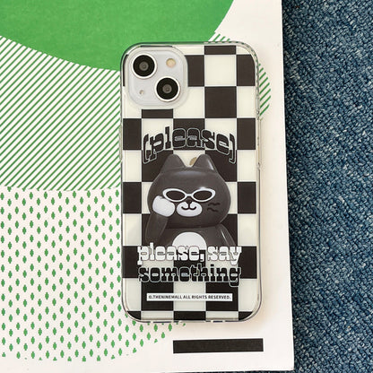 Hey Cat Checkerboard Phone Case (Clear/Tank Clear 透明/透明Tank款) (2色)