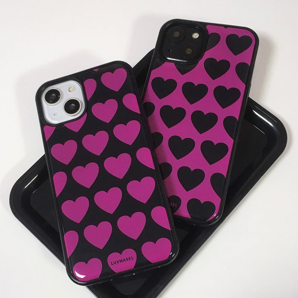 Luvmasel Black/Pink Heart Phone Case (Epoxy)