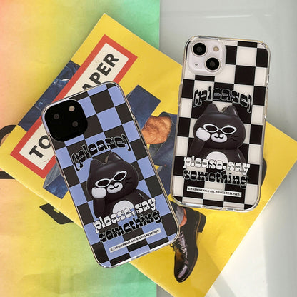 Hey Cat Checkerboard Phone Case (Clear/Tank Clear 透明/透明Tank款) (2色)