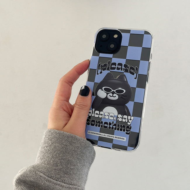 Hey Cat Checkerboard Phone Case (Clear/Tank Clear 透明/透明Tank款) (2色)